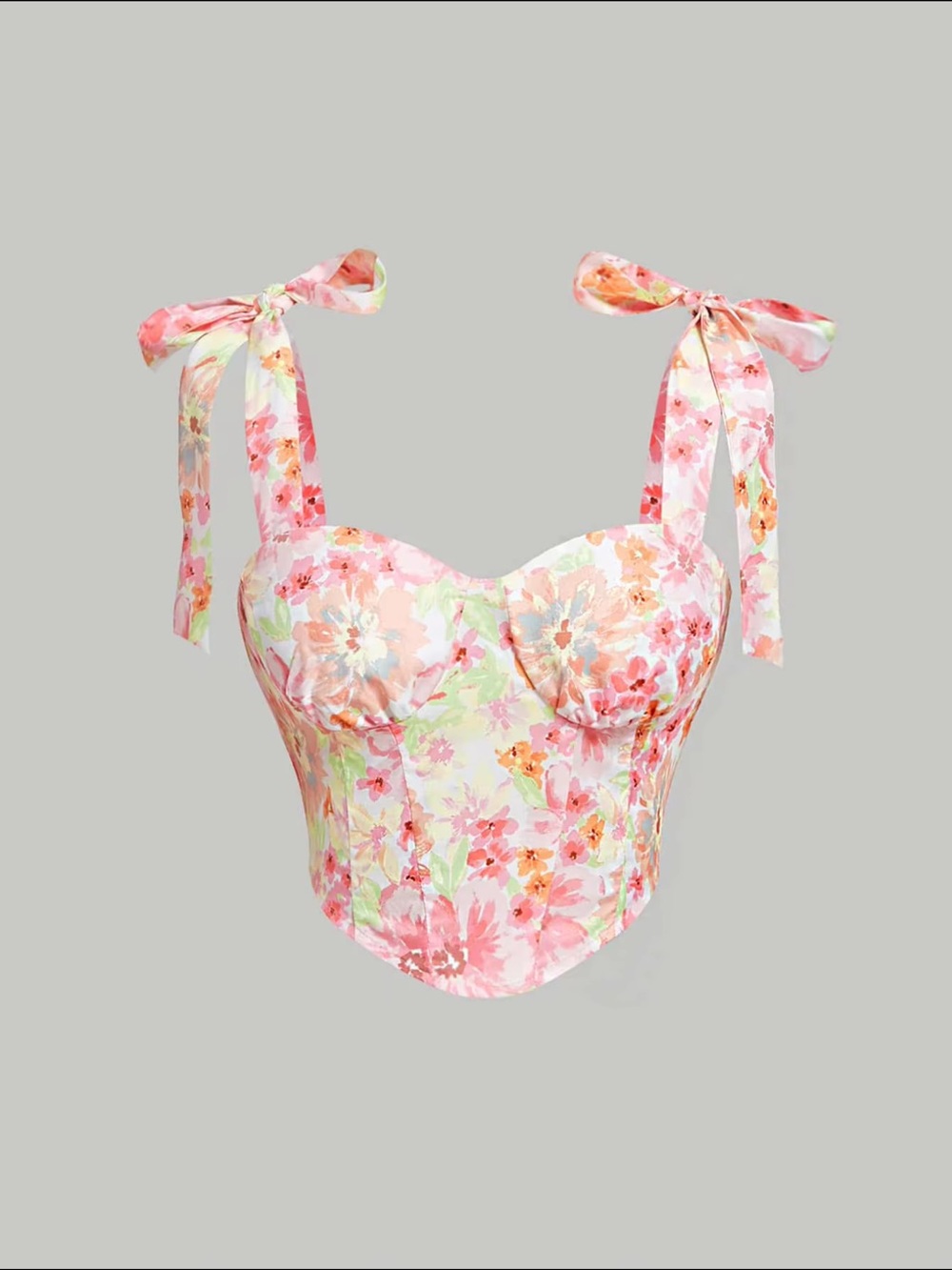 SHEIN Pink Floral Tie-Shoulder Corset Top